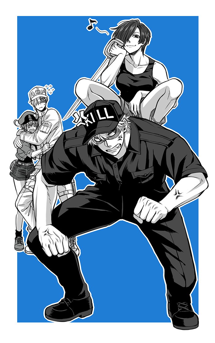 white blood cell, red blood cell, ae-3803, u-1146, killer t, and 1 more (hataraku saibou) drawn by misuki_op1155