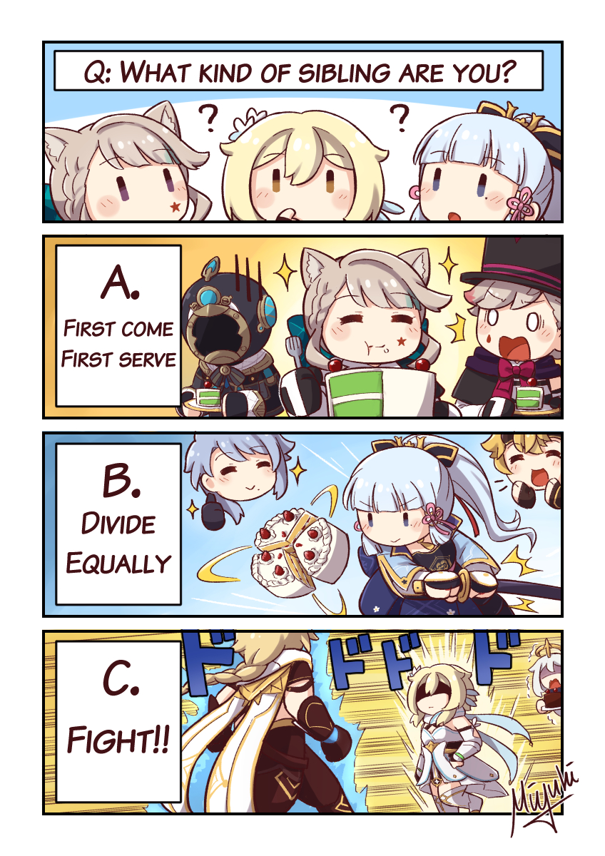 lumine, aether, paimon, kamisato ayaka, lynette, and 4 more (genshin impact and 2 more) drawn by miyuki_yoshiharu