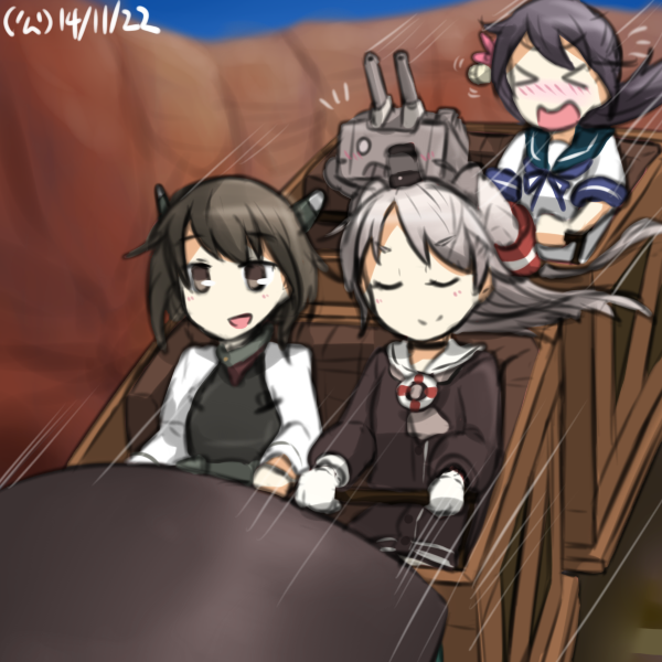 amatsukaze, akebono, taihou, and rensouhou-kun (kantai collection) drawn by hamu_koutarou