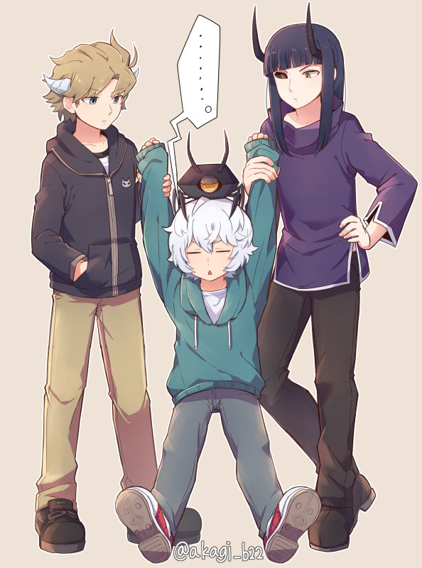 kuga yuuma, hyuse, and enedra (world trigger) drawn by inumaru_akagi