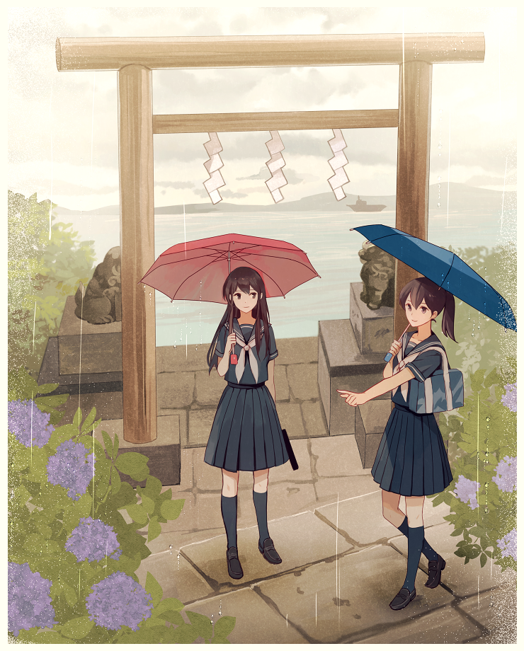 kaga and akagi (kantai collection) drawn by kasumi_(skchkko)