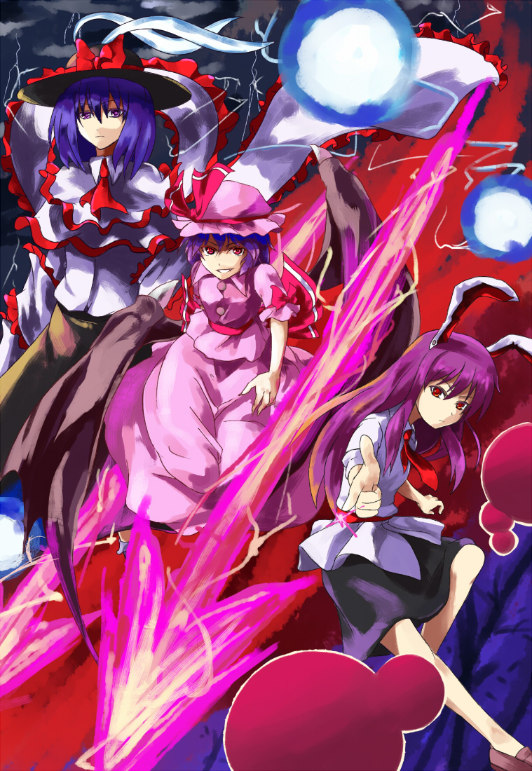 remilia scarlet, reisen udongein inaba, and nagae iku (touhou) drawn by shibasaki_shouji
