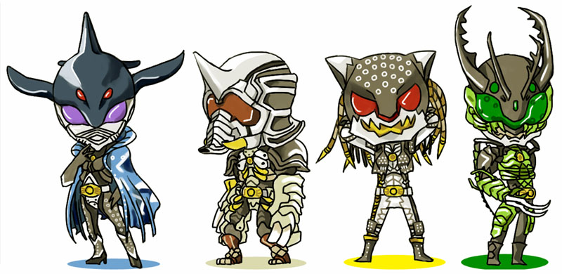 mezul, uva, gamel, and kazari (kamen rider and 1 more) drawn by ma_(pixiv2418913)