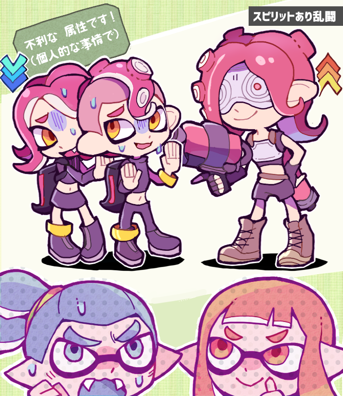 inkling player character, inkling girl, octoling player character, octoling girl, inkling boy, and 5 more (splatoon) drawn by teijiro