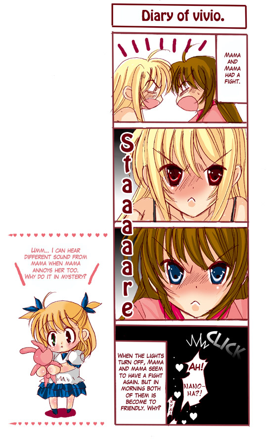 fate testarossa, takamachi nanoha, and vivio (lyrical nanoha and 1 more) drawn by hina_sasaki