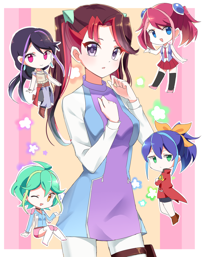 hiiragi yuzu, serena, kurosaki ruri, bracelet girls, rin, and 1 more (yu-gi-oh! and 1 more) drawn by joman