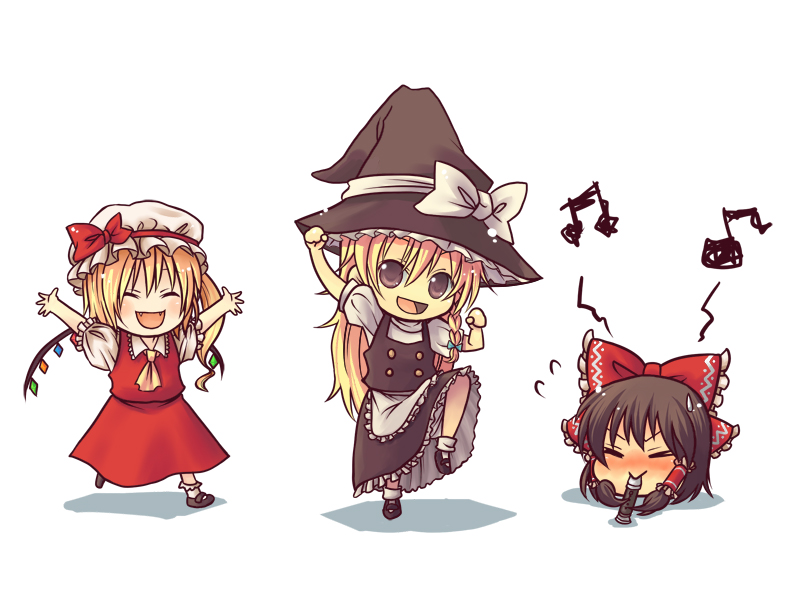 hakurei reimu, kirisame marisa, and flandre scarlet (touhou) drawn by rei_hana