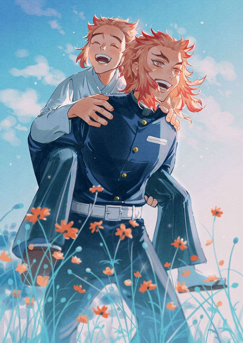 rengoku kyoujurou and rengoku senjurou (kimetsu no yaiba) drawn by munette