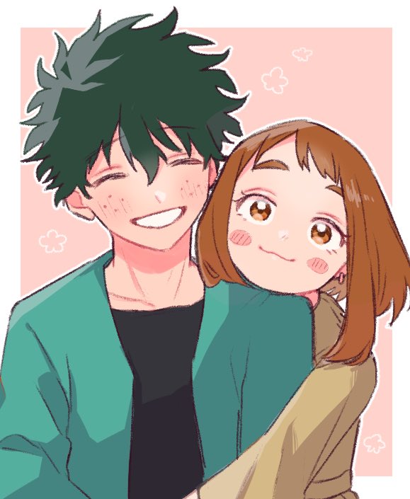 midoriya izuku and uraraka ochaco (boku no hero academia) drawn by yachic00