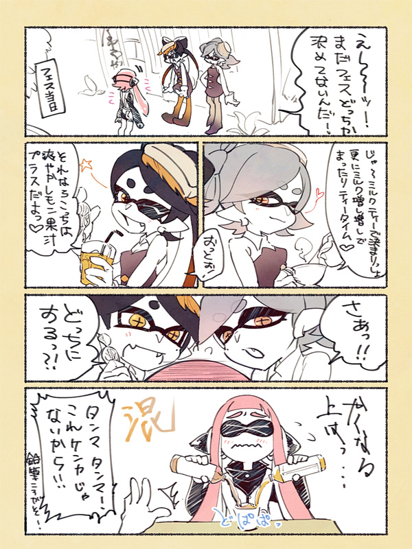 inkling player character, inkling girl, callie, and marie (splatoon and 1 more) drawn by nanai_(771nanai)