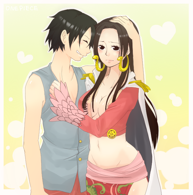 monkey d. luffy and boa hancock (one piece) drawn by kiro_taoru