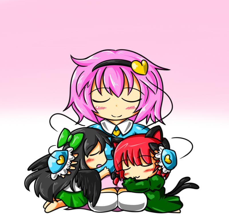 komeiji satori, kaenbyou rin, and reiuji utsuho (touhou) drawn by feiton