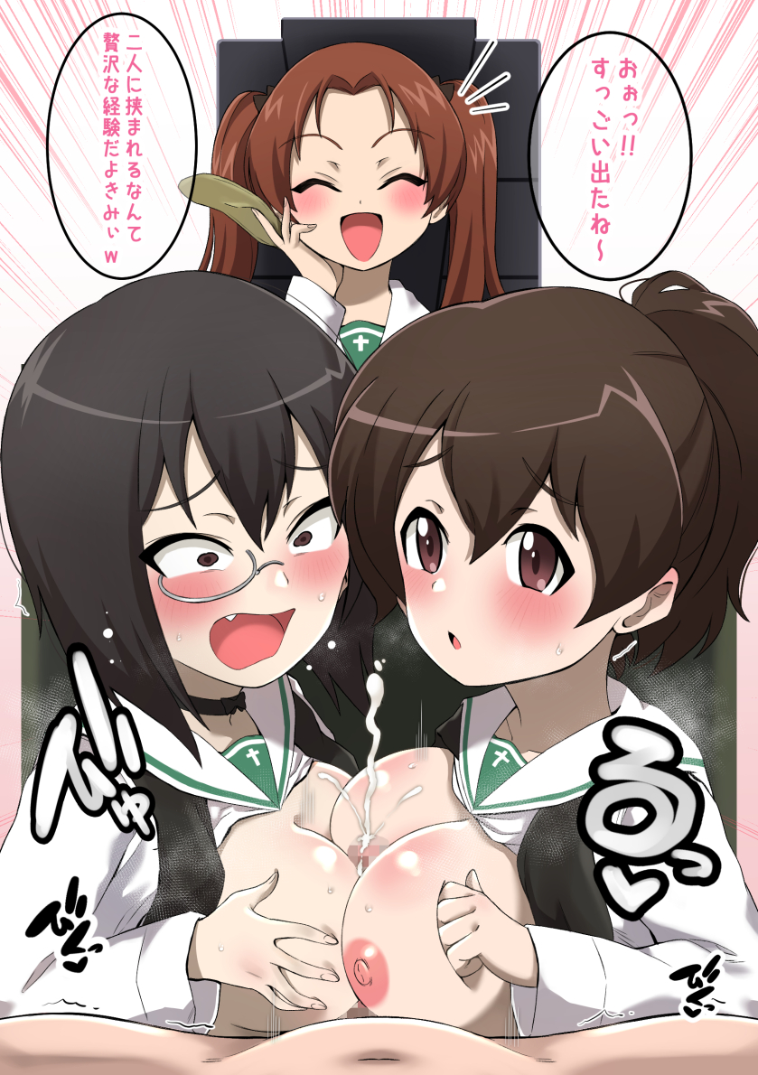 kadotani anzu, kawashima momo, and koyama yuzu (girls und panzer) drawn by chyazuke_syake