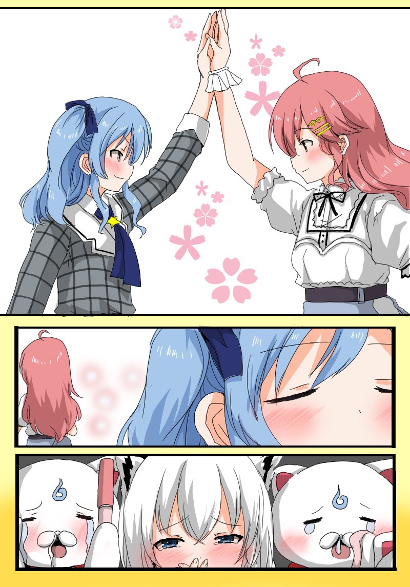 shirakami fubuki, hoshimachi suisei, sakura miko, and 35p (hololive) drawn by oshiruko_(uminekotei)