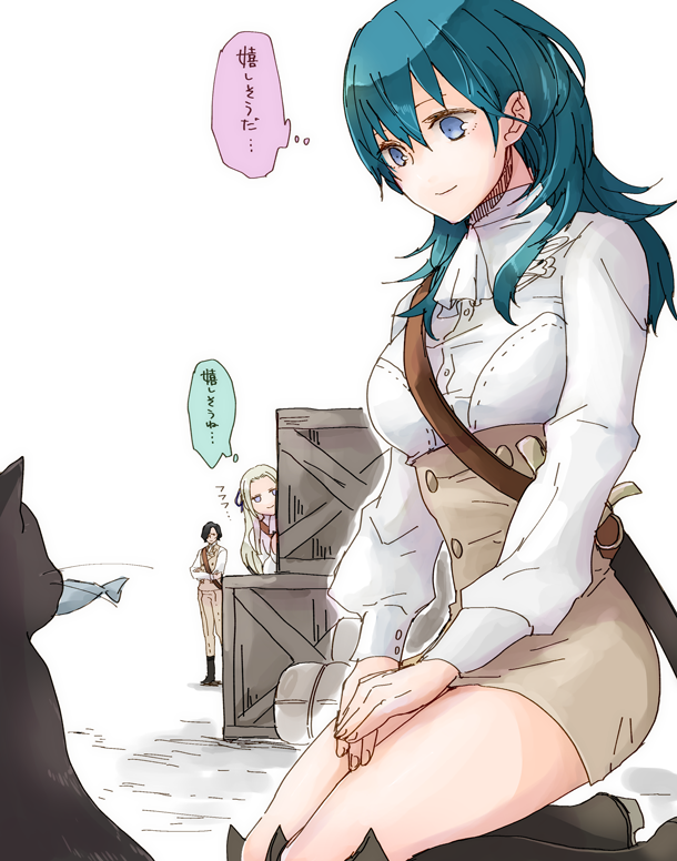 female byleth, edelgard von hresvelg, and hubert von vestra (fire emblem and 1 more) drawn by robaco