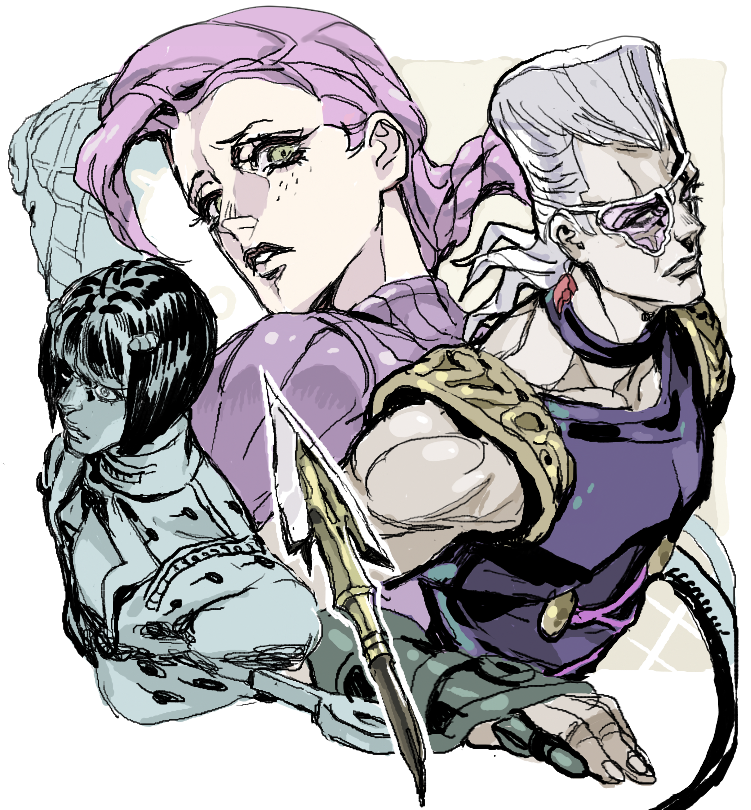 bruno bucciarati, jean pierre polnareff, and vinegar doppio (jojo no kimyou na bouken and 1 more) drawn by nobita_(makoto7060355)