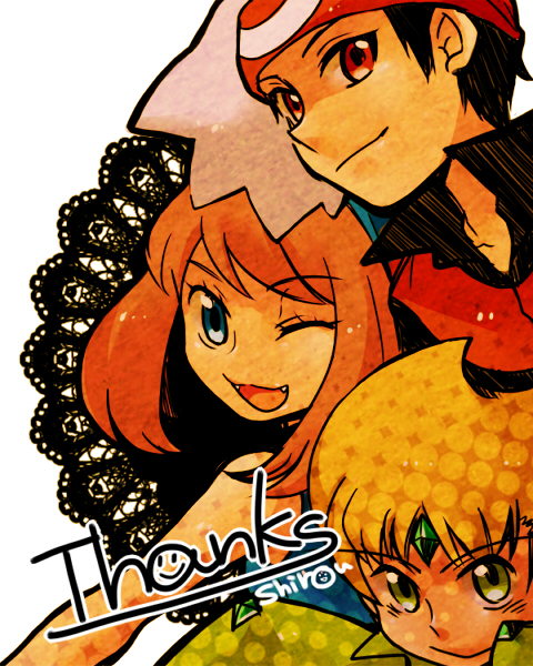may, brendan, and emerald (pokemon and 1 more) drawn by shirou_(vista)