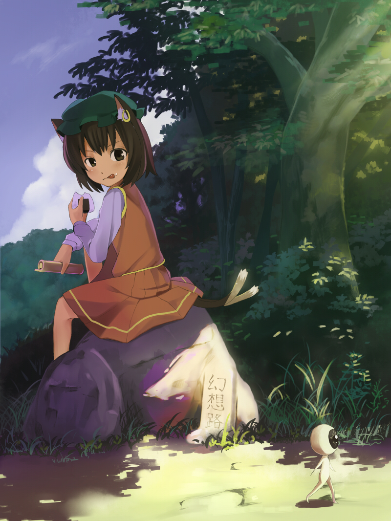 chen and medama oyaji (touhou and 1 more) drawn by hidebo