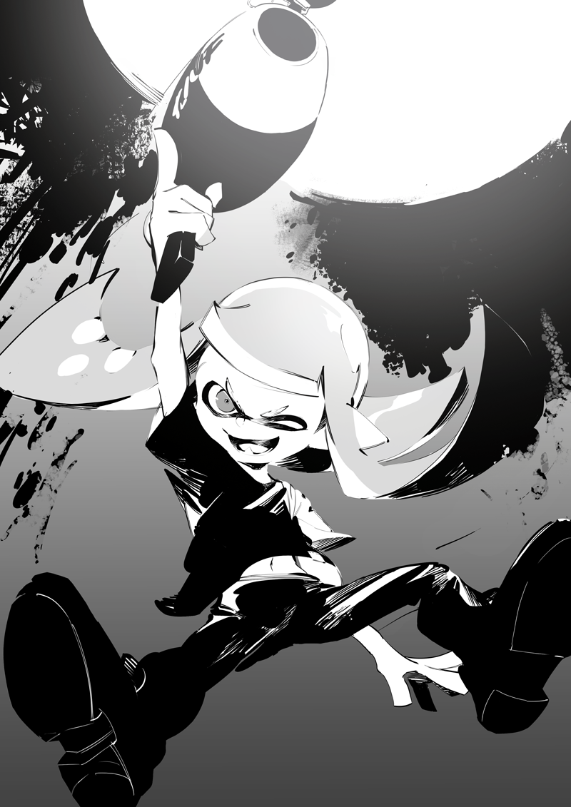 inkling player character and inkling girl (splatoon) drawn by wadanaka