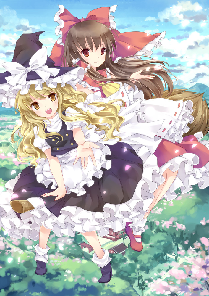 hakurei reimu and kirisame marisa (touhou) drawn by wataame27