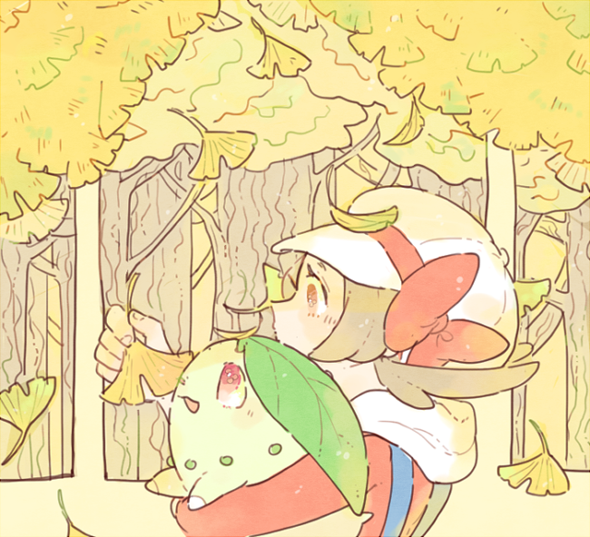 lyra and chikorita (pokemon and 1 more) drawn by katiko