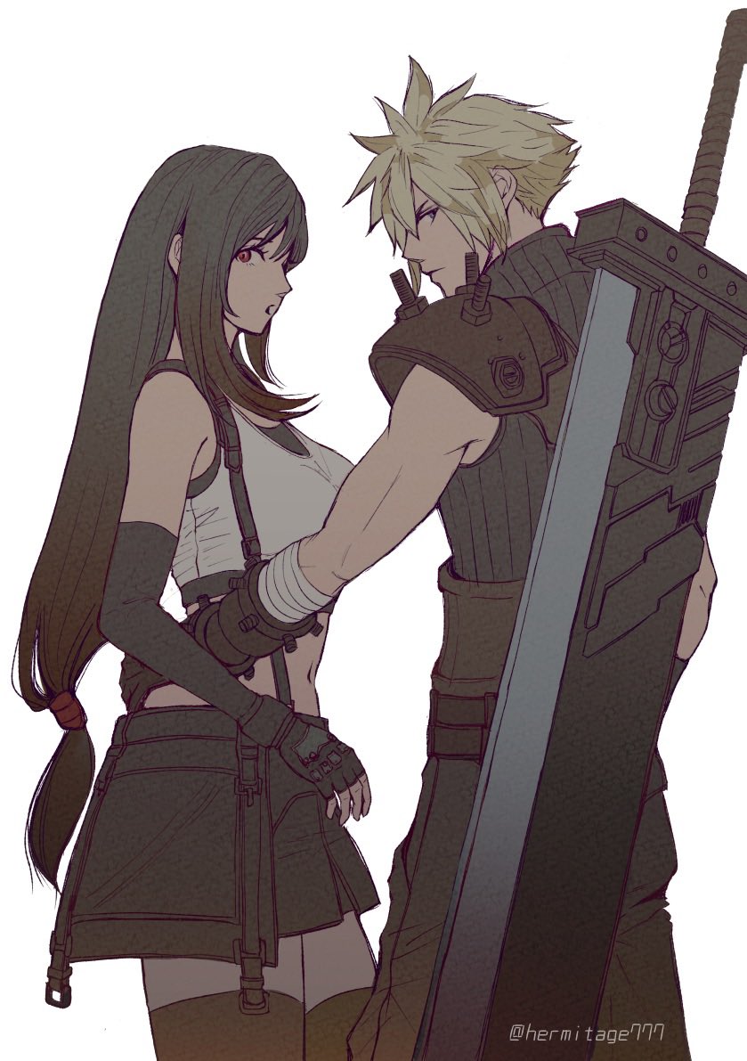 tifa lockhart and cloud strife (final fantasy and 2 more) drawn by ha_lu77