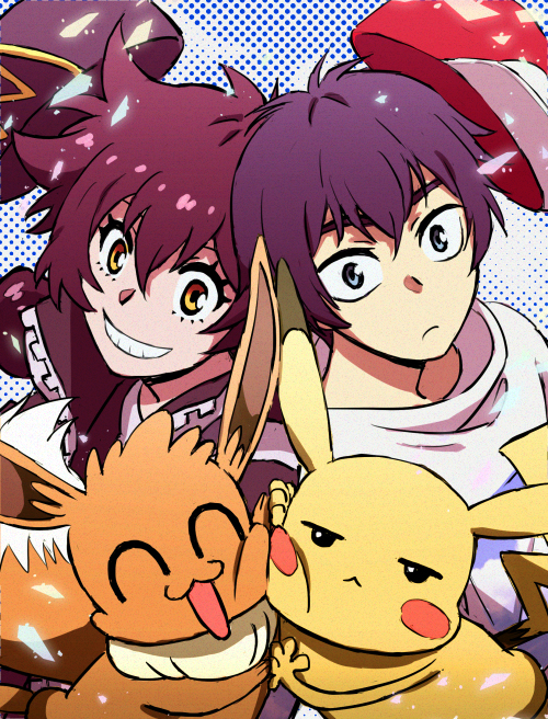 pikachu, eevee, gotcha! girl, and gotcha! boy (pokemon and 1 more) drawn by wilmk-2