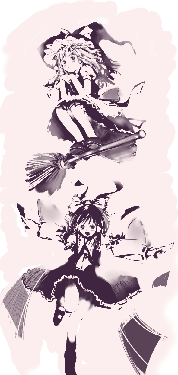 hakurei reimu and kirisame marisa (touhou) drawn by bangelstion