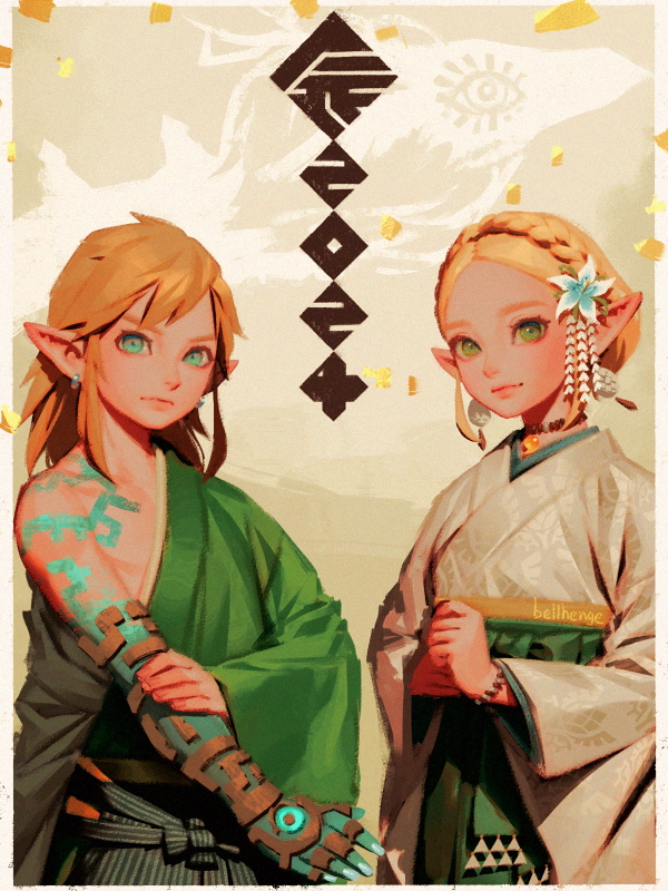 link and princess zelda (the legend of zelda and 1 more) drawn by bellhenge