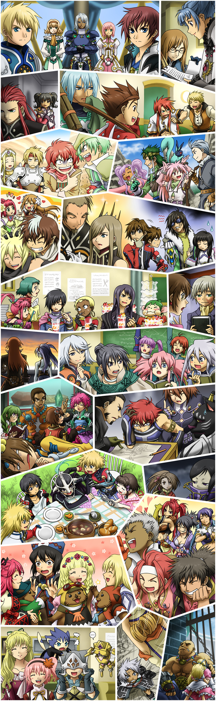 yuri lowell, estellise sidos heurassein, tear grants, luke fon fabre, rita mordio, and 77 more (tales of and 16 more) drawn by tempyou_kango