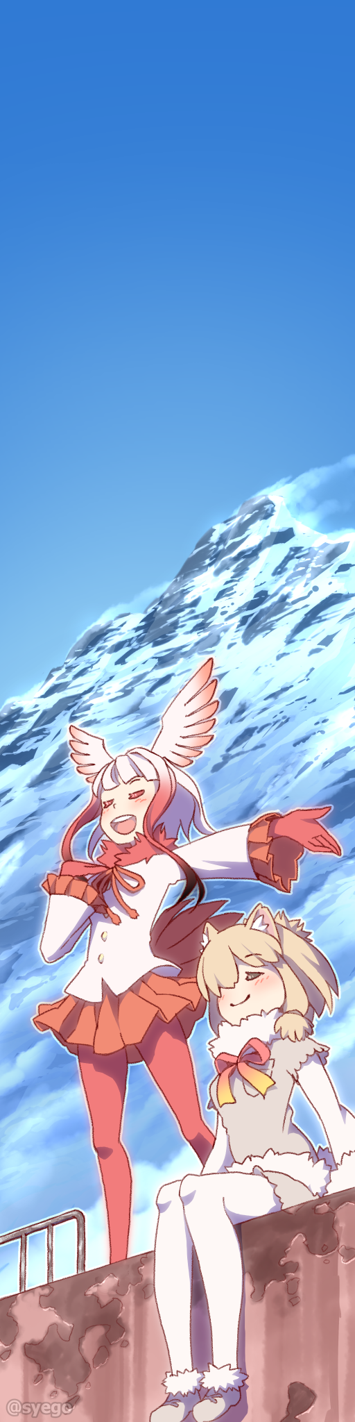 japanese crested ibis and alpaca suri (kemono friends) drawn by shapoco
