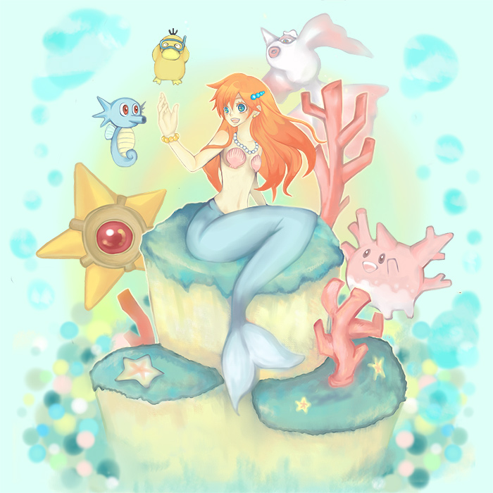 misty, psyduck, starmie, corsola, goldeen, and 2 more (pokemon) drawn by pino_picon