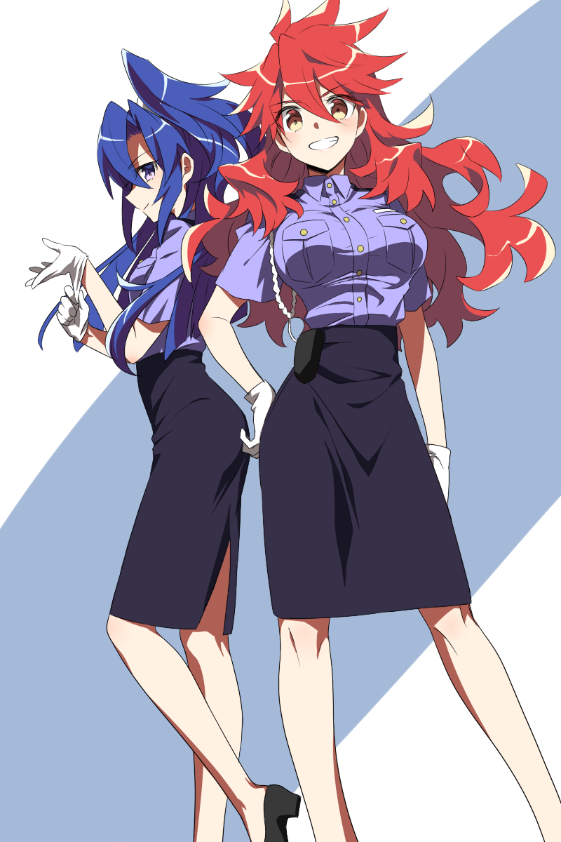 kazanari tsubasa and amou kanade (senki zesshou symphogear) drawn by lanlanlap