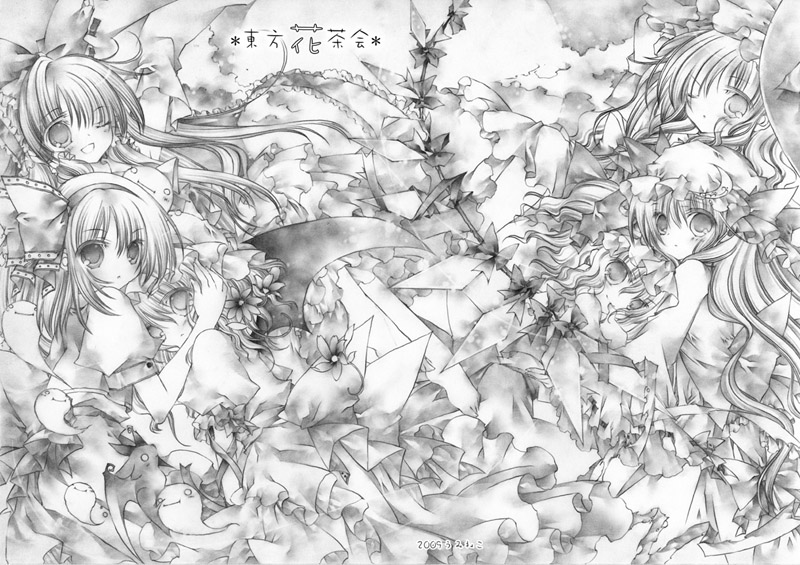 hakurei reimu, kirisame marisa, remilia scarlet, konpaku youmu, patchouli knowledge, and 1 more (touhou) drawn by moo_(umineko)