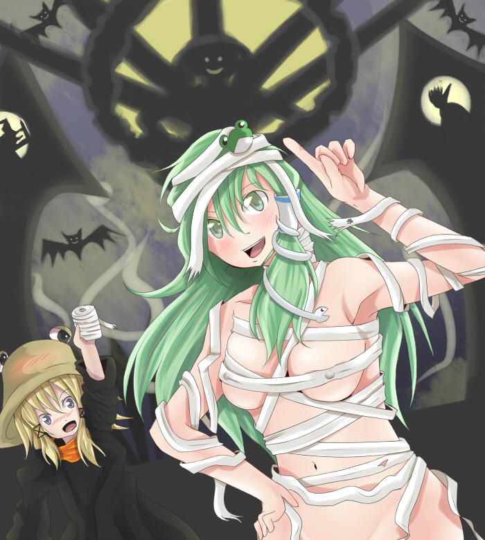 kochiya sanae, moriya suwako, and yasaka kanako (touhou) drawn by shuga_(soranote)