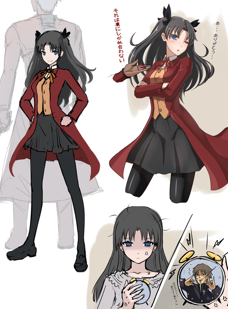tohsaka rin, archer, and kotomine kirei (fate and 1 more) drawn by ant_(fenixant)