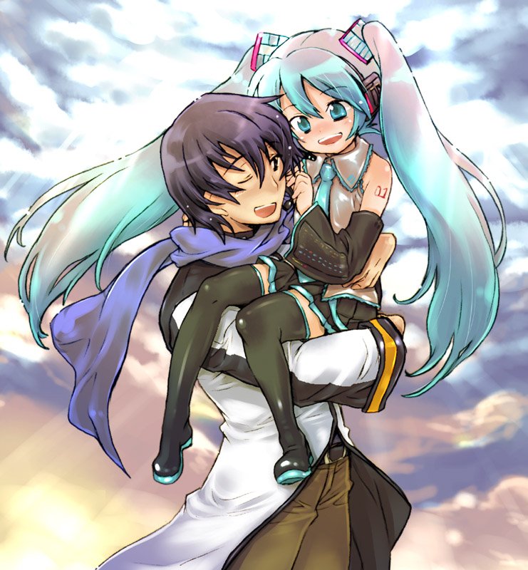 hatsune miku and kaito (vocaloid) drawn by james_hotate