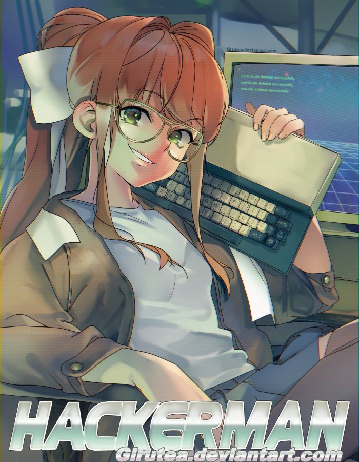 monika and hackerman (doki doki literature club and 1 more) drawn by girutea