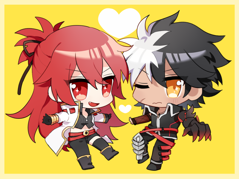 elesis, raven cronwell, blazing heart, and reckless fist (elsword) drawn by sakuraihum