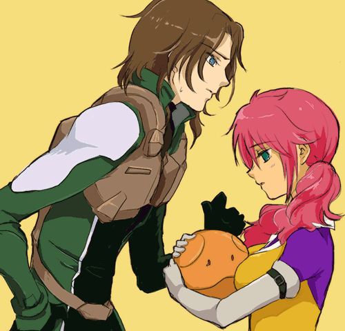 haro, feldt grace, and lockon stratos (gundam and 1 more) drawn by plum_(arch)