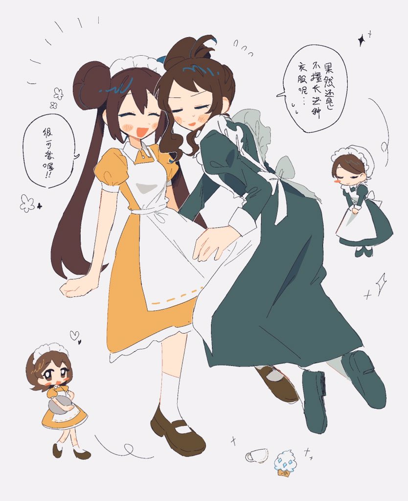 rosa, hilda, waitress, and maid (pokemon and 2 more) drawn by kyuu999_bot