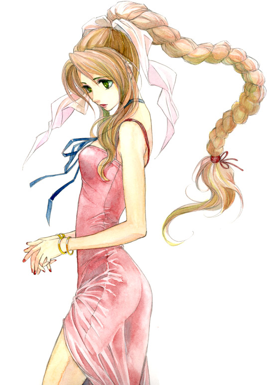 aerith gainsborough (final fantasy and 1 more) drawn by yulalala