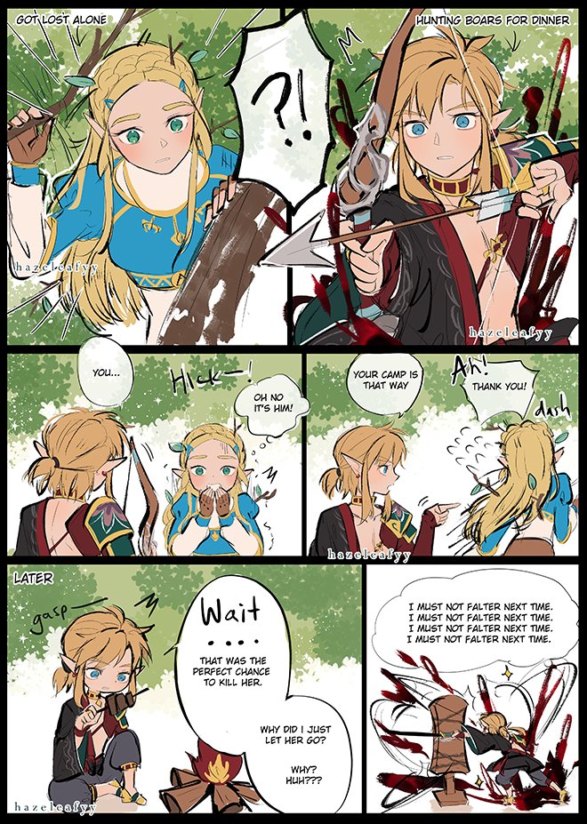 link and princess zelda (the legend of zelda and 1 more) drawn by hazeleafyy