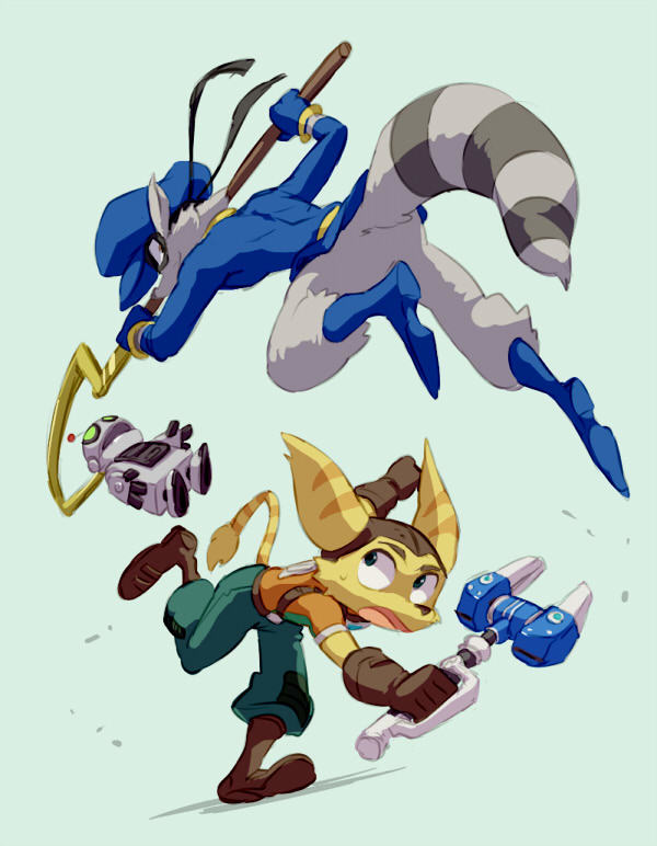sly cooper, ratchet, and clank (sly cooper and 1 more) drawn by motohashi_mari