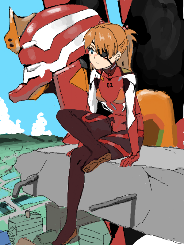 souryuu asuka langley and eva 02 (neon genesis evangelion and 2 more) drawn by mensoubou