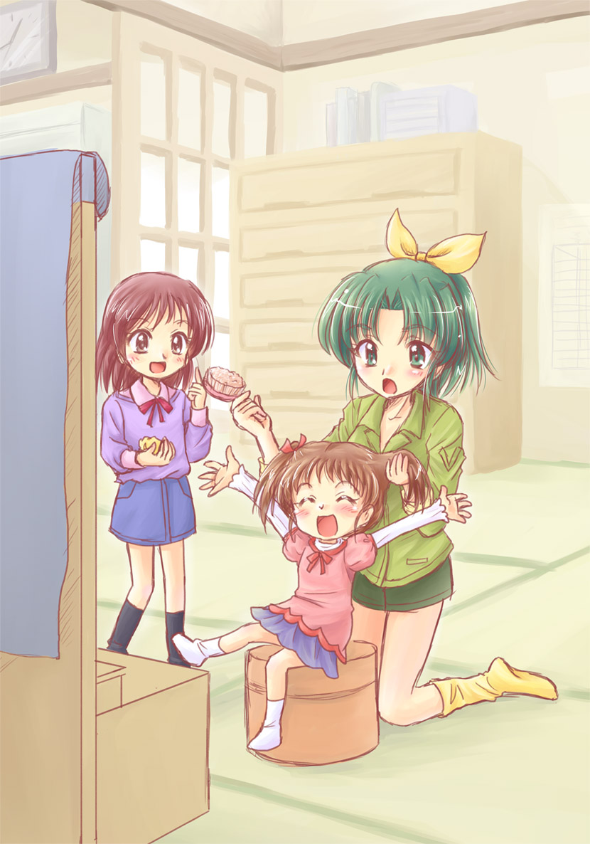 midorikawa nao, midorikawa haru, and midorikawa hina (precure and 1 more) drawn by akihara_ryou