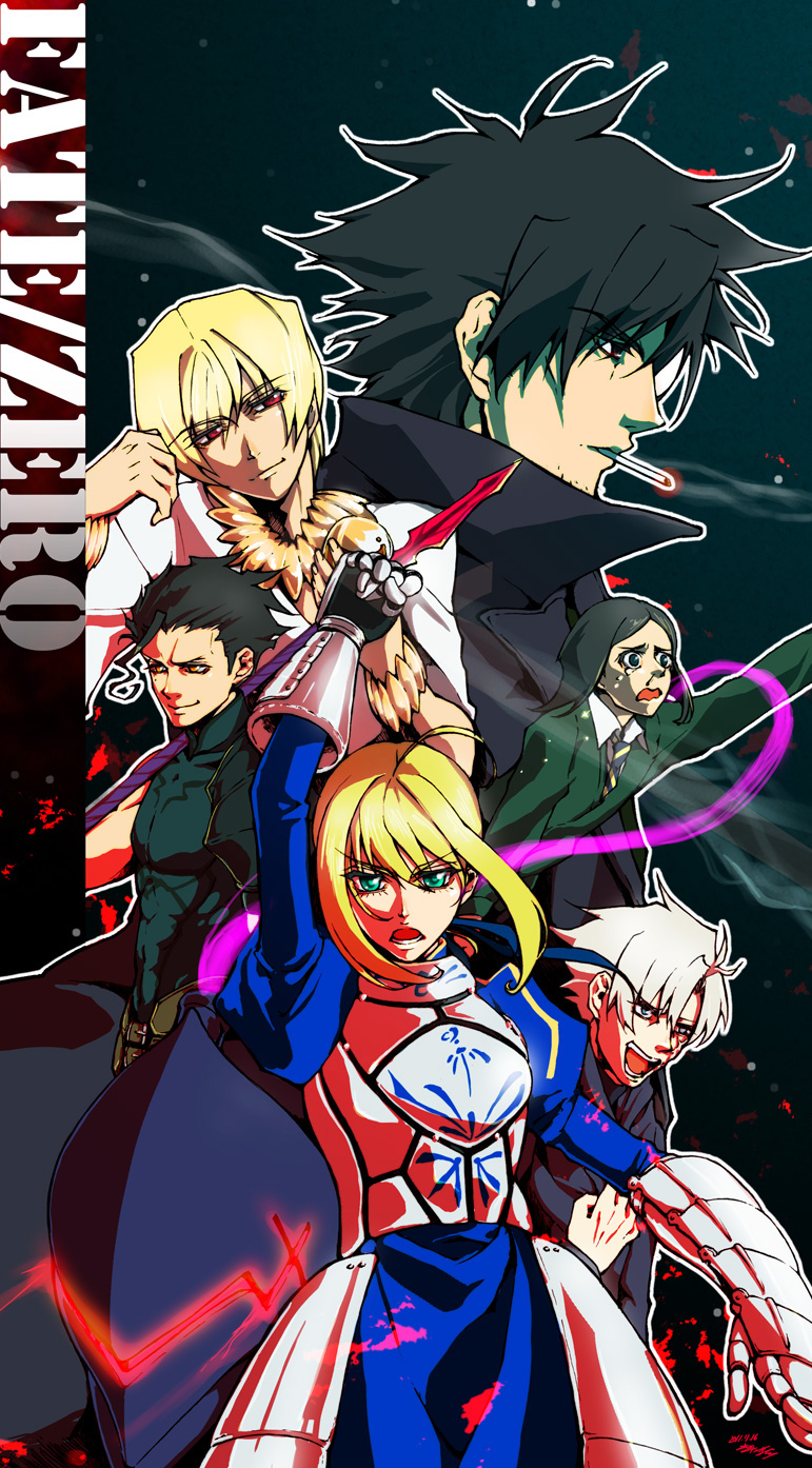 artoria pendragon, saber, waver velvet, emiya kiritsugu, diarmuid ua duibhne, and 2 more (fate and 2 more) drawn by piorz