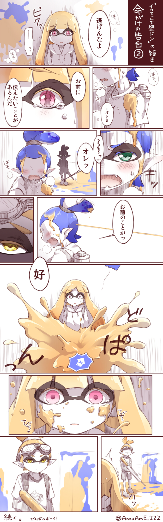 inkling player character, inkling girl, and inkling boy (splatoon and 1 more) drawn by anzu_ame