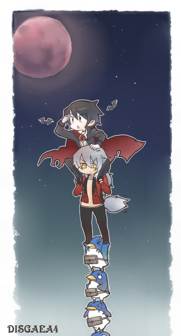 prinny, valvatorez, and fenrich (disgaea and 1 more) drawn by aine_sachio