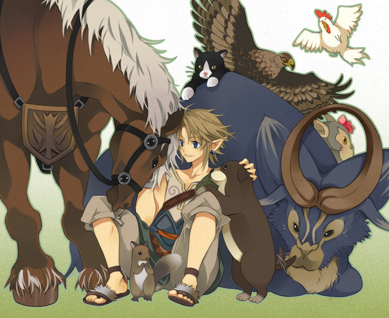 link, epona, cucco, and ordon goat (the legend of zelda and 1 more) drawn by kame_tora
